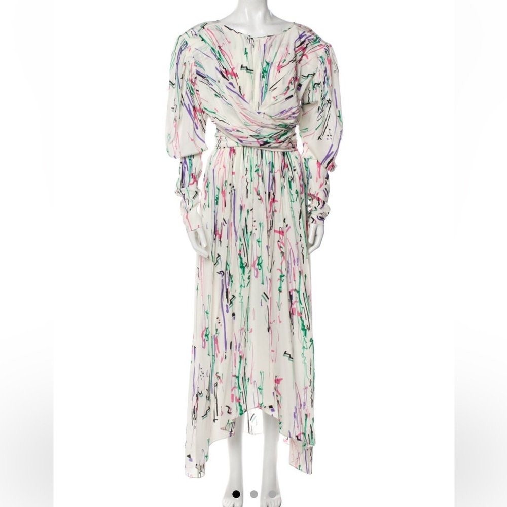 Isabel Marant Filao Crossover-waist Abstract-print Dress in Neutrals
